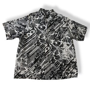 Claiborne Black & White Silk/Linen Blend Floral Abstract Print Shirt Size XL